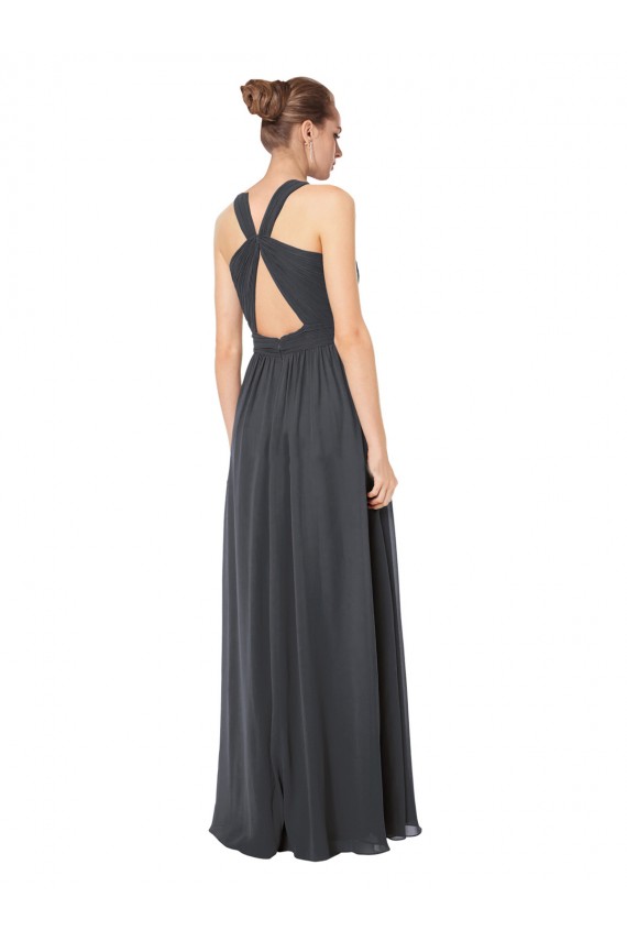 Sleeveless Halter Neck Soft Chiffon Stormy Silver Long Bridesmaid Dress Leicester