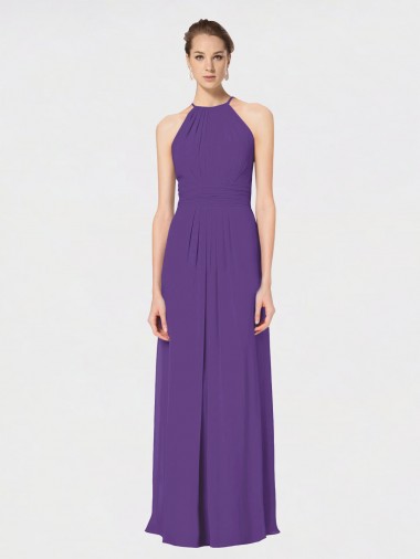 Sleeveless Halter Neck Soft Chiffon Plum Purple Long Bridesmaid Dress Leicester