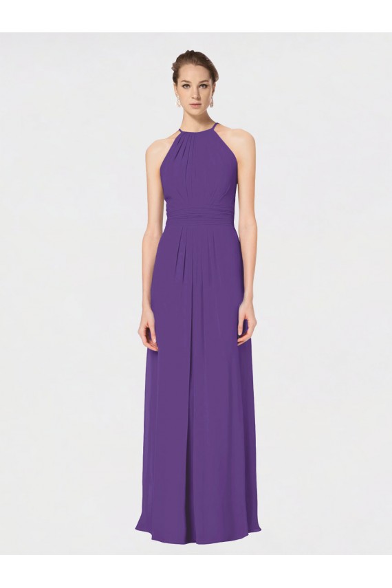 Sleeveless Halter Neck Soft Chiffon Plum Purple Long Bridesmaid Dress Leicester