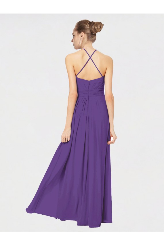 Sleeveless Halter Neck Soft Chiffon Plum Purple Long Bridesmaid Dress Leicester