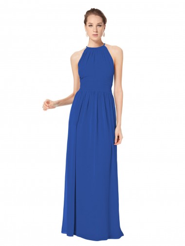 Sleeveless Halter Neck Chiffon Royal Blue Long Bridesmaid Dress / Evening Dress Leicester