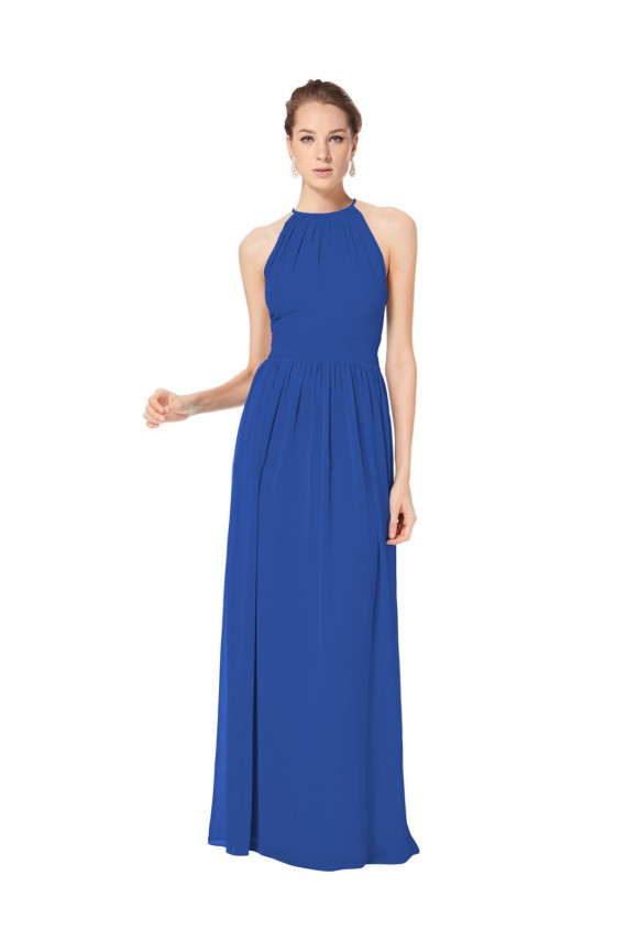 Sleeveless Halter Neck Chiffon Royal Blue Long Bridesmaid Dress / Evening Dress Leicester