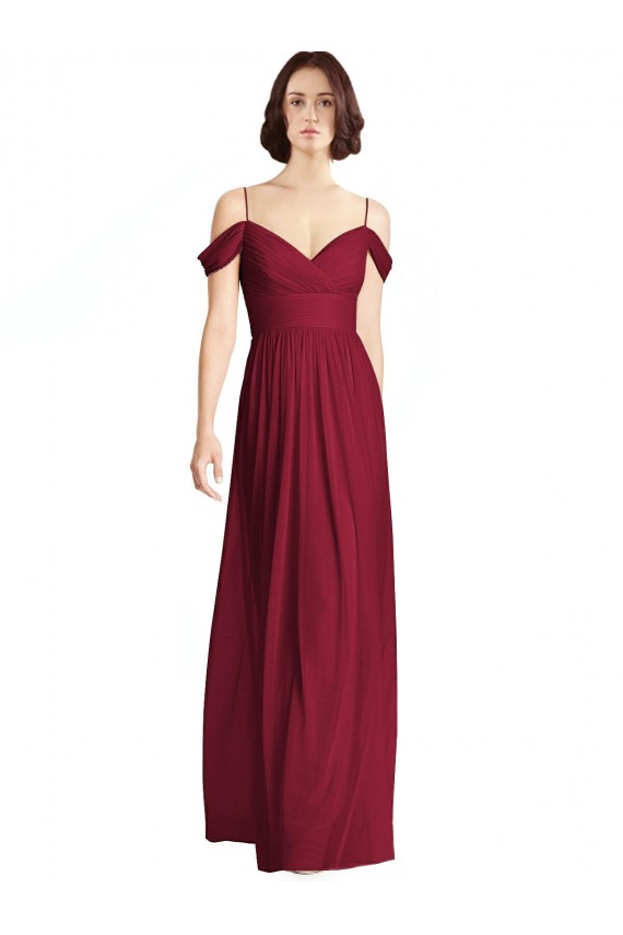 Sleeveless V-Neck Soft Chiffon Burgundy Long Bridesmaid Dresses Leicester