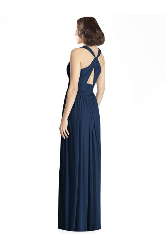 Sleeveless V-Neck Chiffon Dark Navy Long Floor Length Bridesmaid Dress Leicester