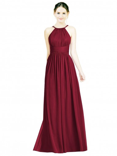Sleeveless Halter Neck Chiffon Burgundy Long Formal Dress / Bridesmaid Dress Leicester