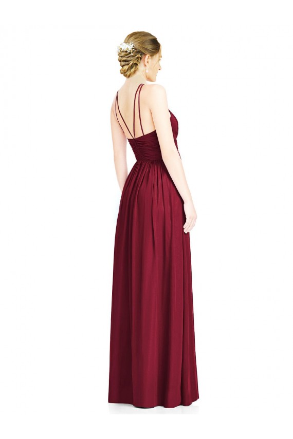 Sleeveless Halter Neck Chiffon Burgundy Long Formal Dress / Bridesmaid Dress Leicester
