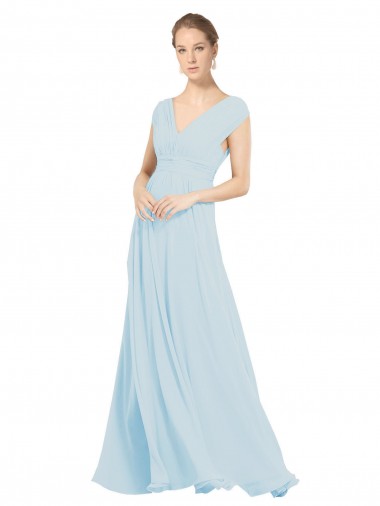 Sleeveless V-Neck Soft Chiffon Sea Glass Long Bridesmaid Dress Leicester
