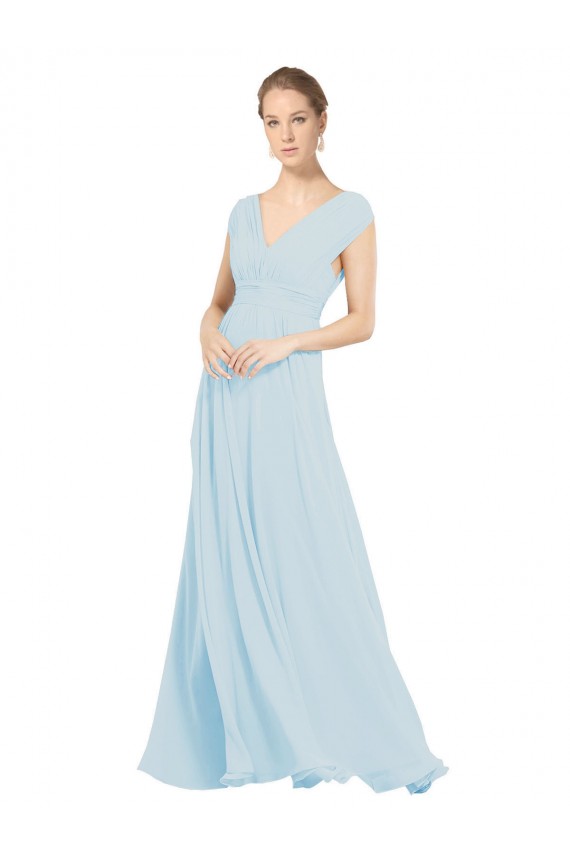 Sleeveless V-Neck Soft Chiffon Sea Glass Long Bridesmaid Dress Leicester