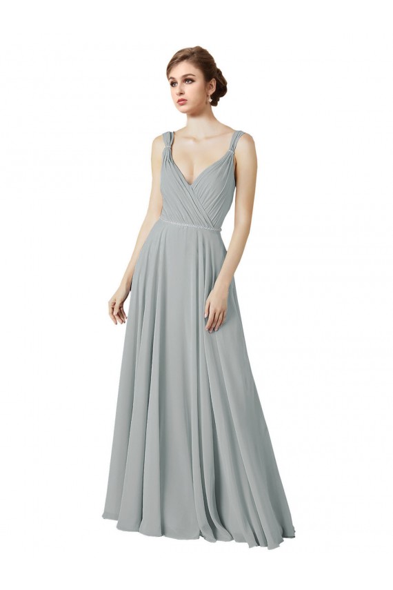 Sleeveless V-Neck Chiffon Silver Long Bridesmaid Dress / Evening Dress Leicester