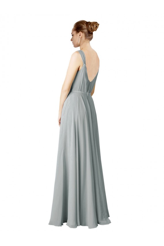 Sleeveless V-Neck Chiffon Silver Long Bridesmaid Dress / Evening Dress Leicester