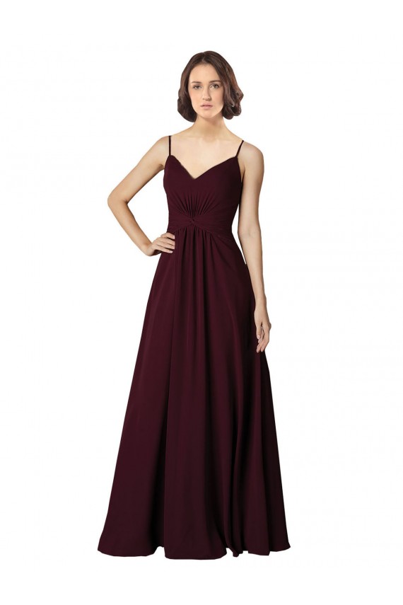 Sleeveless V-Neck Soft Chiffon Burgundy Gold Long Bridesmaid Gown Leicester