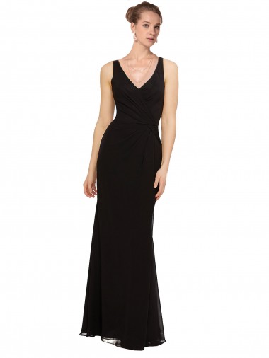 Sleeveless V-Neck Soft Chiffon Black Long Bridesmaid Gown Leicester