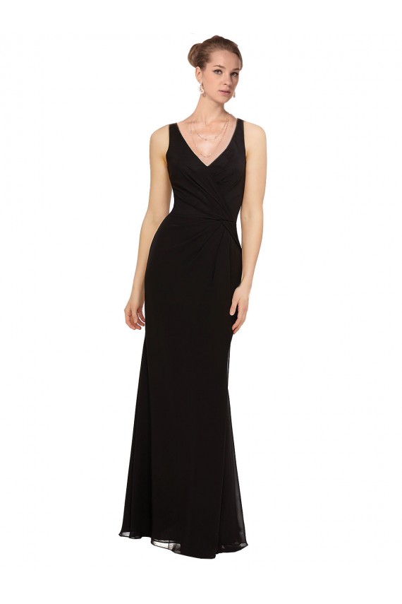 Sleeveless V-Neck Soft Chiffon Black Long Bridesmaid Gown Leicester