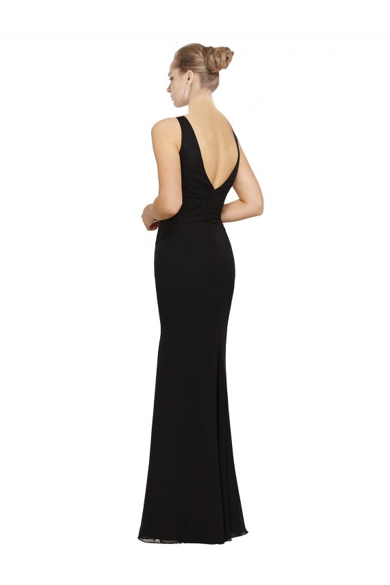 Sleeveless V-Neck Soft Chiffon Black Long Bridesmaid Gown Leicester