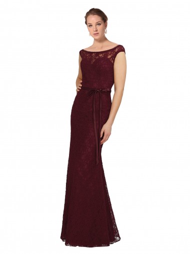 Cap Sleeves Bateau Neck Soft Chiffon Burgundy Gold Long Bridesmaid Dress Leicester