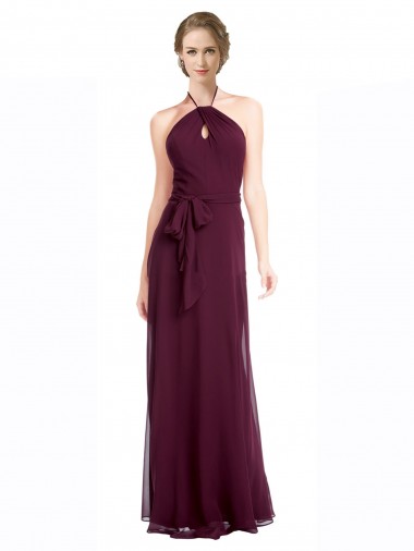 Sleeveless Halter Neck Soft Chiffon Burgundy Long Evening Dress / Bridesmaid Dress Leicester