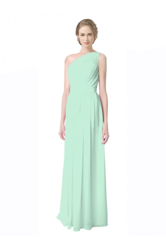 Sleeveless One Shoulder Soft Chiffon Mint Green Long Bridesmaid Dress Leicester