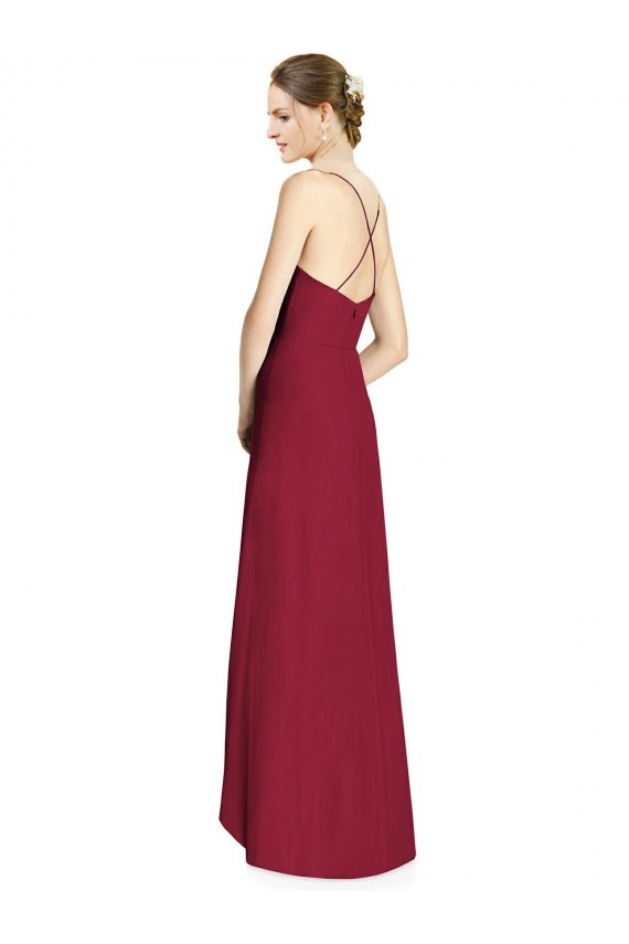 Sleeveless V-Neck Soft Chiffon Burgundy Long High Low Bridesmaid Dress Leicester