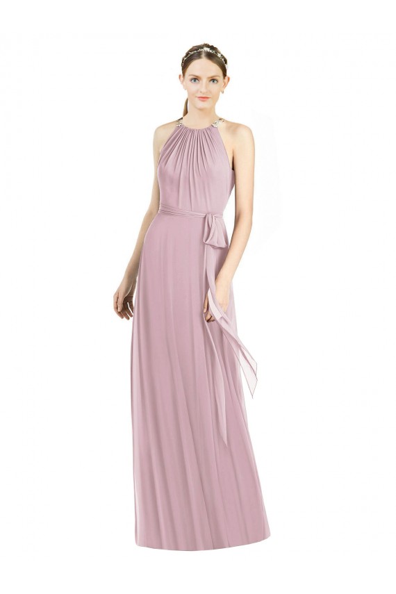 Sleeveless Halter Neck Soft Chiffon Primrose Long Bridesmaid Dress Leicester