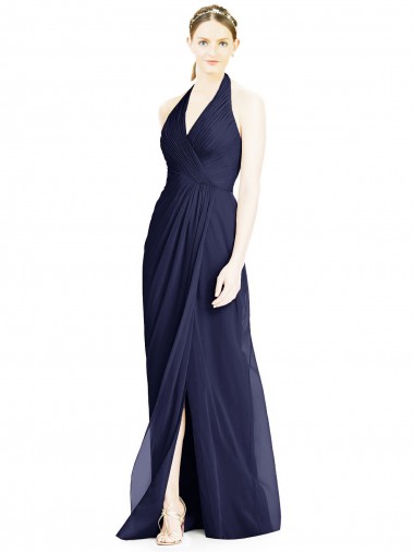 Sleeveless V-Neck Soft Chiffon Dark Navy Long Formal Dress / Bridesmaid Dress Leicester