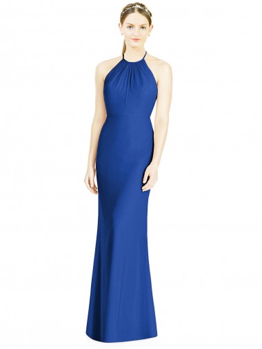 Sleeveless High Neck Soft Chiffon Royal Blue Long Bridesmaid Dress Leicester