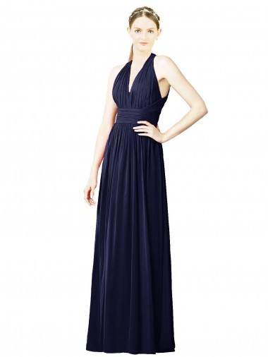 Sleeveless V-Neck Chiffon Dark Navy Long Bridesmaid Dresses Leicester