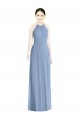 Sleeveless Halter Neck Chiffon Dusty Blue Long Floor Length Bridesmaid Dress Leicester