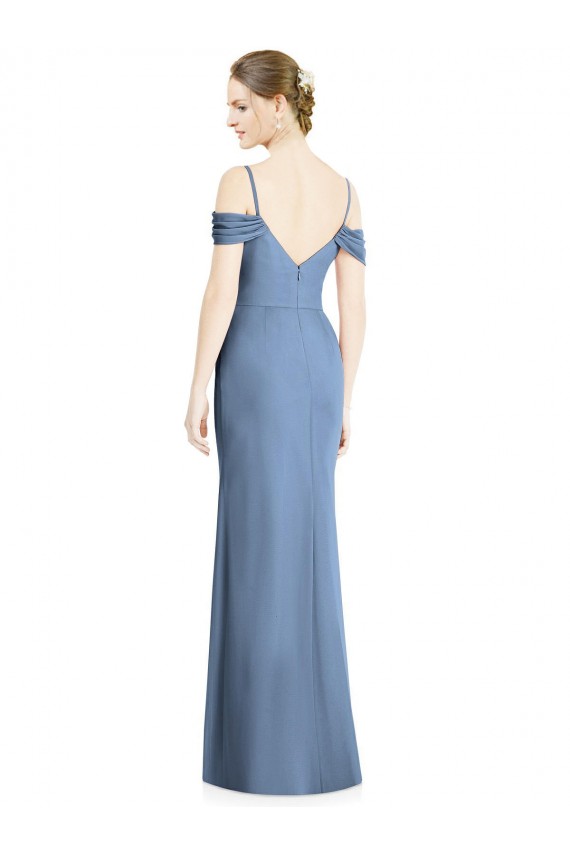 Cold Shoulder Jewel Soft Chiffon Dusty Blue Long Formal Evening Gown / Bridesmaid Dress Leicester
