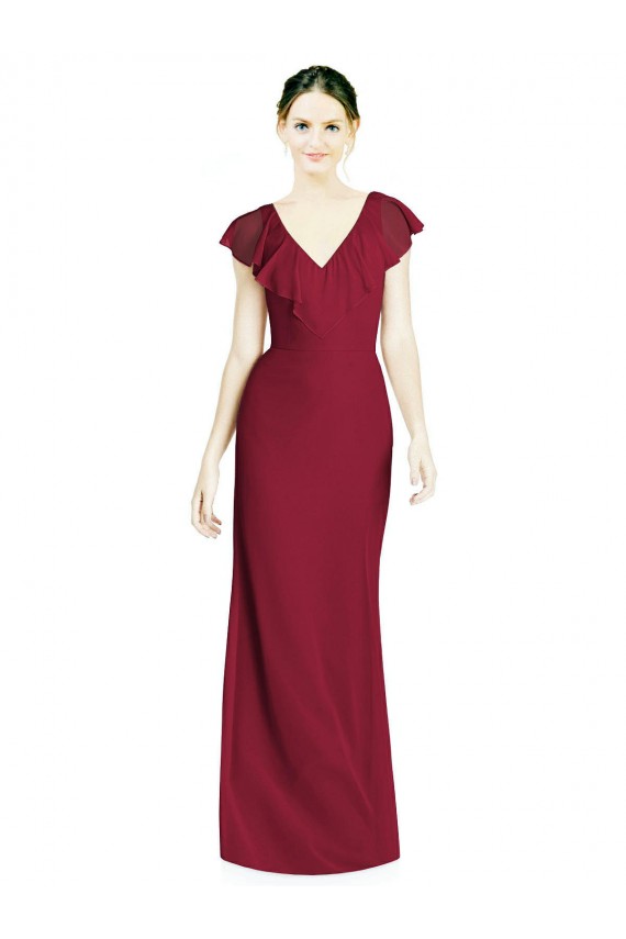 Sleeveless V-Neck Soft Chiffon Burgundy Trumpet Long Bridesmaid Dress Leicester