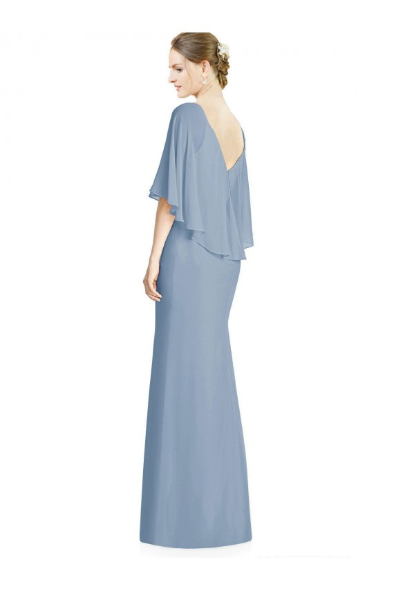 Sleeveless V-Neck Soft Chiffon Dusty Blue Trumpet Long Bridesmaid Dress Leicester