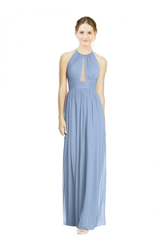 Sleeveless Halter Neck Chiffon Dusty Blue Long Wedding Party Dress Leicester