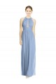 Sleeveless Halter Neck Chiffon Dusty Blue Long Wedding Party Dress Leicester