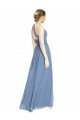 Sleeveless Halter Neck Chiffon Dusty Blue Long Wedding Party Dress Leicester