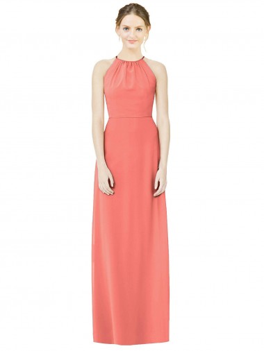 Sleeveless Halter Neck Soft Chiffon Coral Long Bridesmaid Dress Leicester