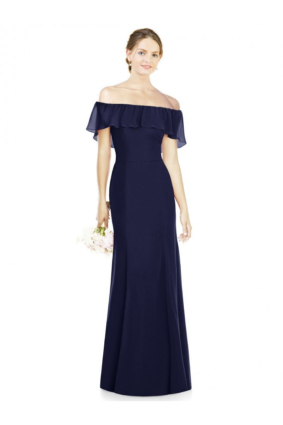 Sleeveless Off the Shoulder Soft Chiffon Dark Navy Long Bridesmaid Dress Leicester