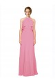 Sleeveless High Neck Soft Chiffon Skin Pink Long Bridesmaid Dress Leicester