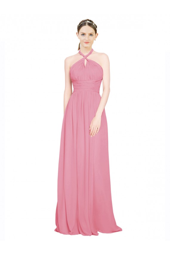 Sleeveless V-Neck Chiffon Skin Pink Long Bridesmaid Dress / Evening Dress Leicester
