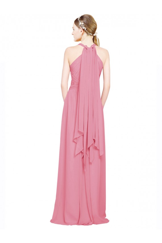 Sleeveless V-Neck Chiffon Skin Pink Long Bridesmaid Dress / Evening Dress Leicester