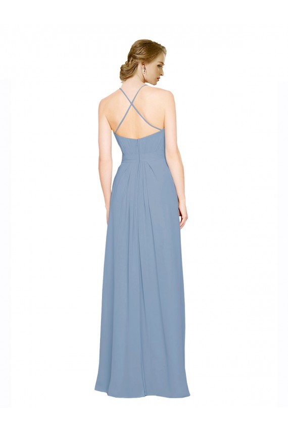 Sleeveless High Neck Chiffon Dusty Blue Long Bridesmaid Dress / Evening Dress Leicester