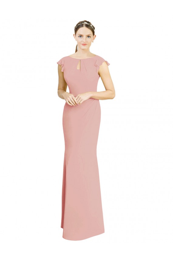Cap Sleeves High Neck Soft Chiffon Bliss Pink Long Formal Dress / Bridesmaid Dress Leicester