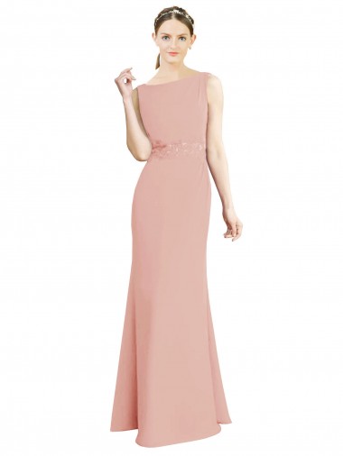 Sleeveless High Neck Soft Chiffon Bliss Pink Long Bridesmaid Dress Leicester