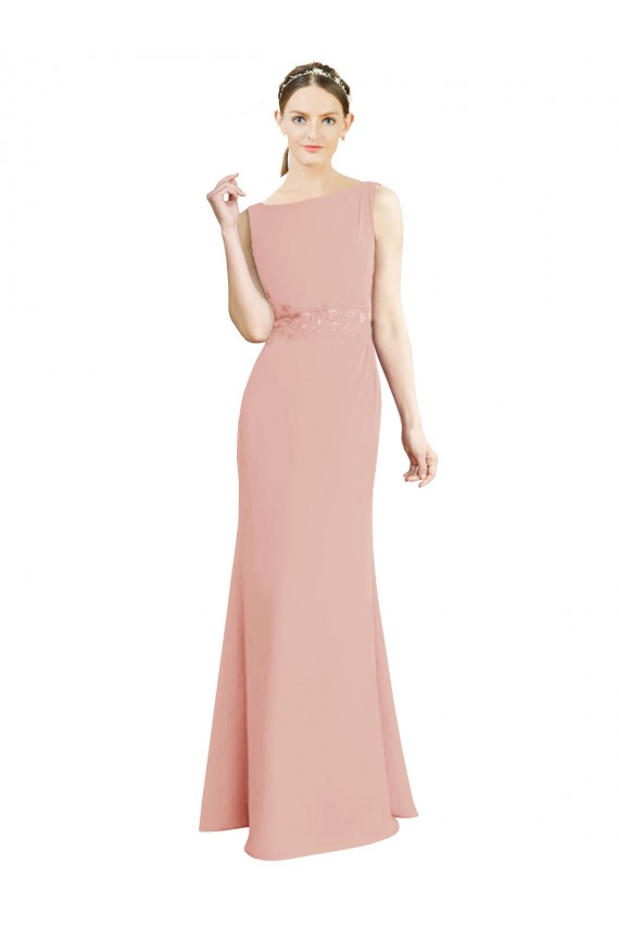 Sleeveless High Neck Soft Chiffon Bliss Pink Long Bridesmaid Dress Leicester