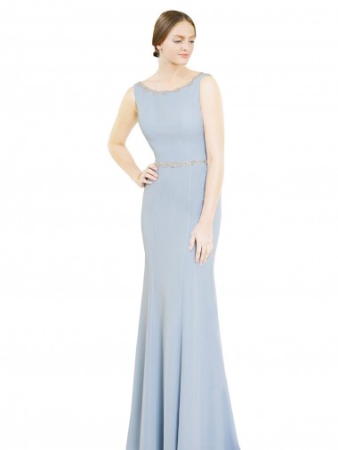 Sleeveless High Neck Soft Chiffon Light Sky Blue Long Bridesmaid Dress Leicester