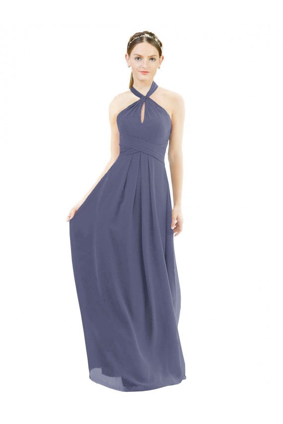 Sleeveless Halter Neck Soft Chiffon Silver Stone Long Bridesmaid Dress Leicester