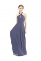 Sleeveless Halter Neck Soft Chiffon Silver Stone Long Bridesmaid Dress Leicester