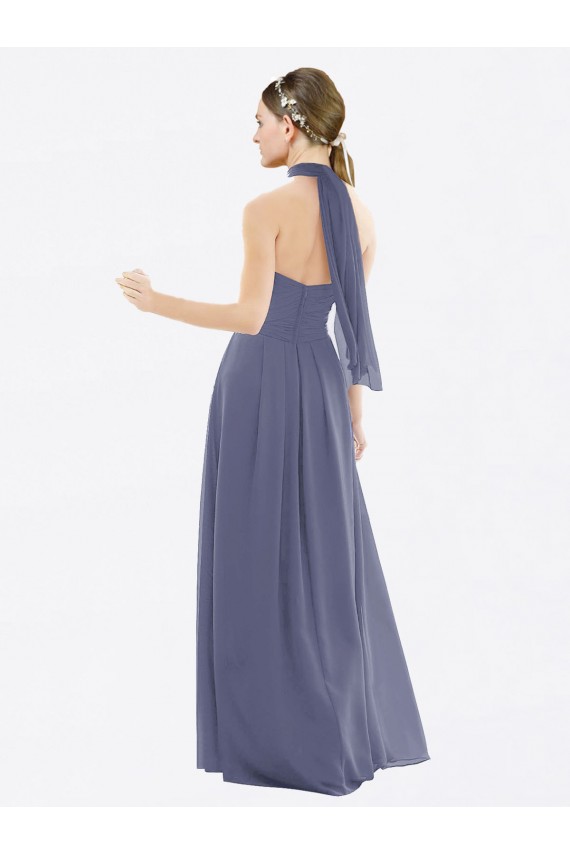 Sleeveless Halter Neck Soft Chiffon Silver Stone Long Bridesmaid Dress Leicester