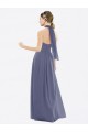 Sleeveless Halter Neck Soft Chiffon Silver Stone Long Bridesmaid Dress Leicester