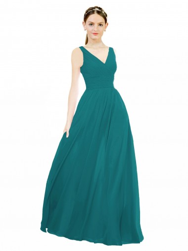 Sleeveless V-Neck Chiffon Hunter Long Bridesmaid Gowns Leicester