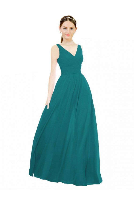 Sleeveless V-Neck Chiffon Hunter Long Bridesmaid Gowns Leicester