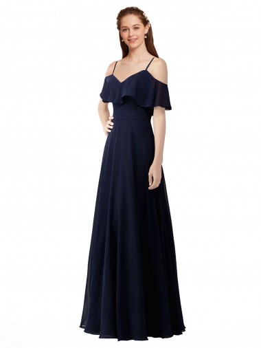 Sleeveless V-Neck Soft Chiffon Dark Navy Long Bridesmaid Dress Leicester